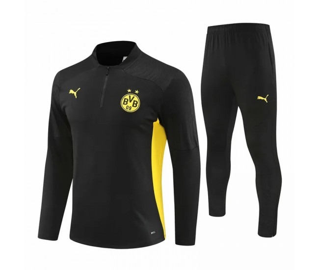 BVB Borussia Dortmund Mens Black Training Technical Football Tracksuit 2024-25