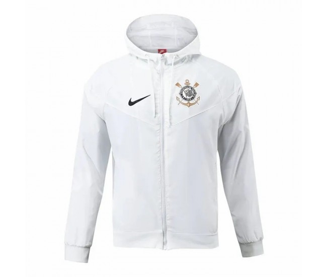 Corinthians Mens White Hooded Windrunner Football Jacket 2024-25