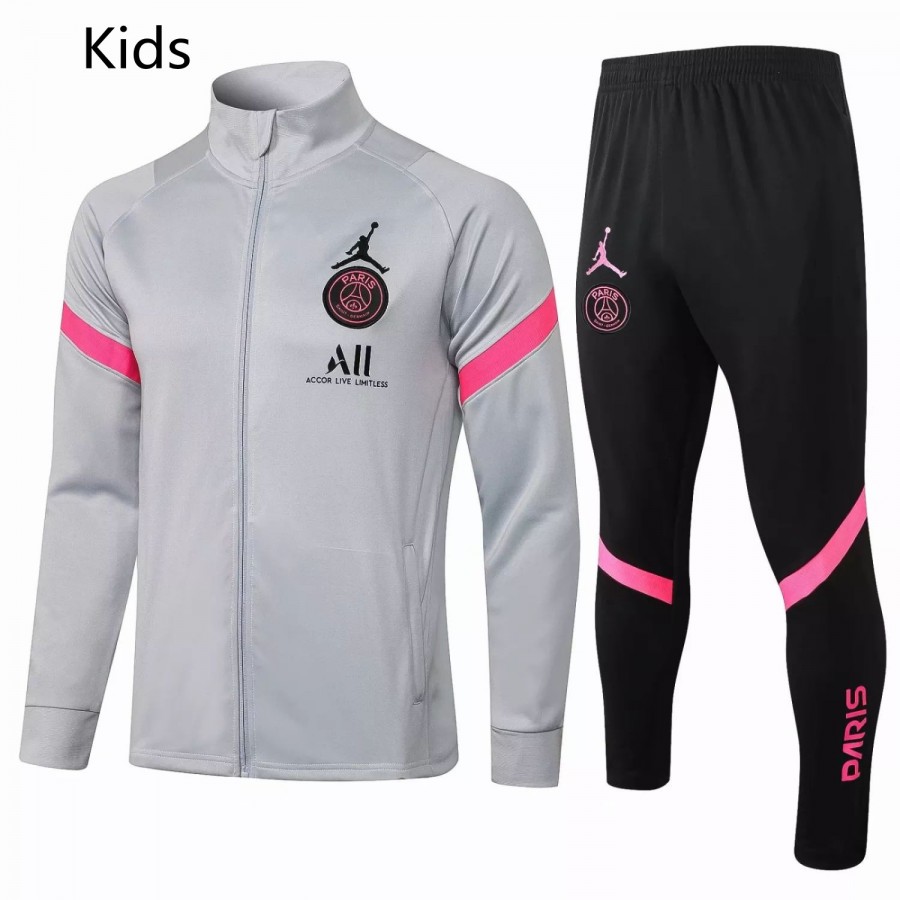 PSG X Jordan Light Grey Training Soccer Tracksuit Kids 2021 2022