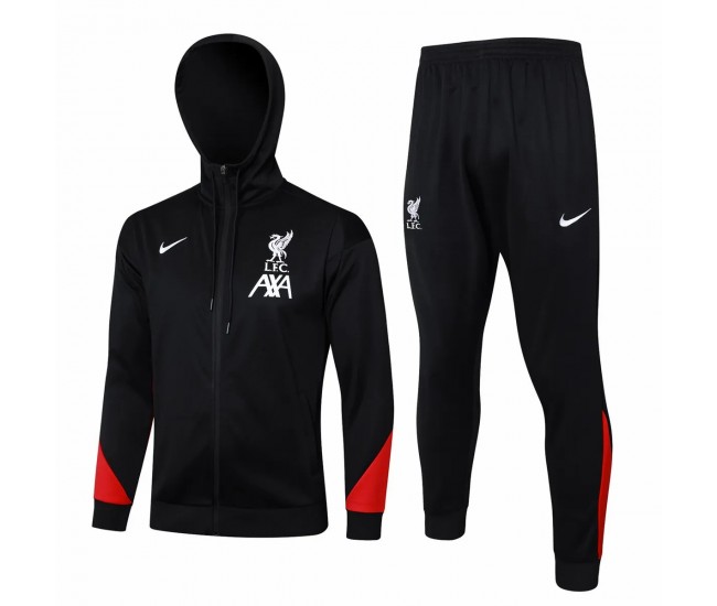 Liverpool FC Black Training Hooded Presentation Football Tracksuit 2024-25