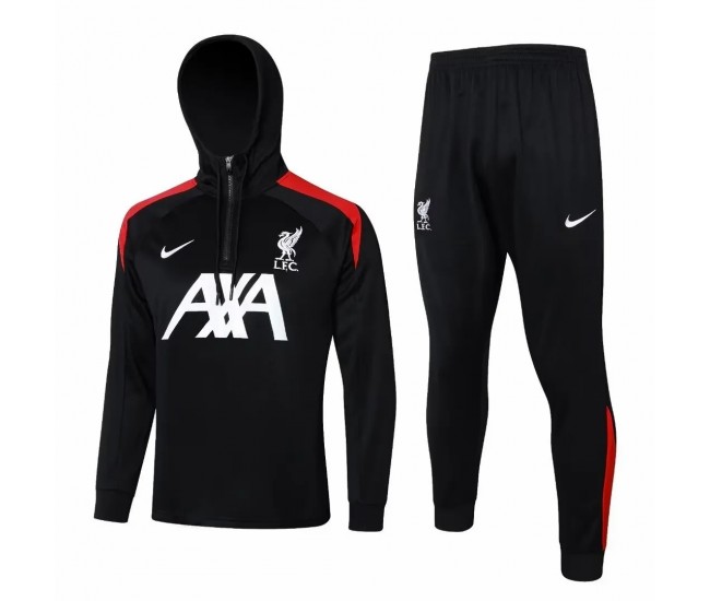 Liverpool FC Black Training Hooded Technical Football Tracksuit 2024-25