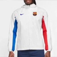 FC Barcelona Mens AWF Raglan Hoodie Football Jacket White 2023-24
