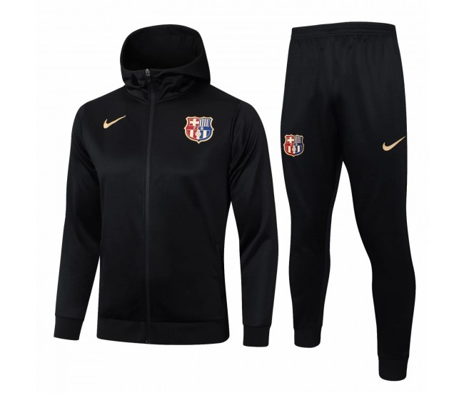 FC Barcelona Black Hooded Presentation Football Tracksuit 2024-25