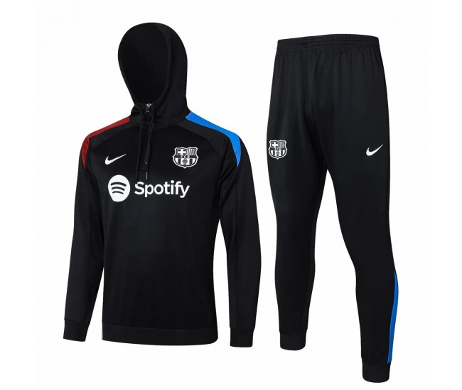 FC Barcelona Black Hooded Technical Football Tracksuit 2024-25