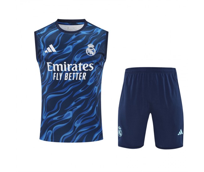 Real Madrid Mens Pre Match Sleeveless Blue Football Kit 2025-26