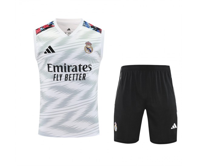 Real Madrid Mens Pre Match Sleeveless White Football Kit 2025-26