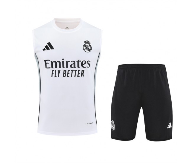 Real Madrid Mens Pre Match White Sleeveless Kit 2025-26