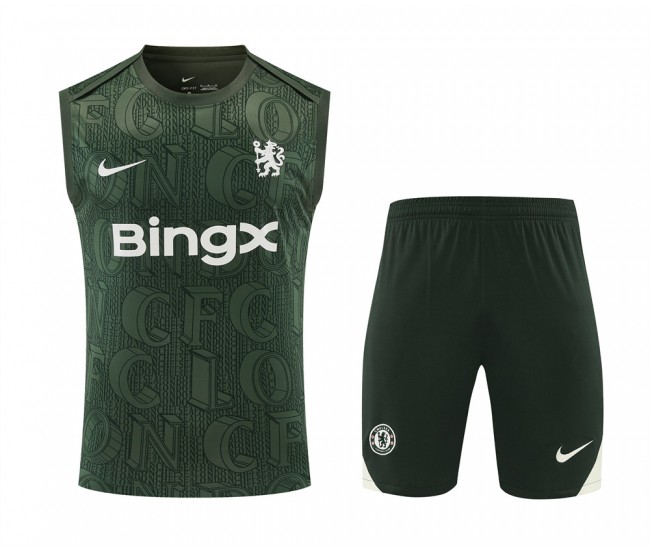 Chelsea Adult Pre Match Training Green Sleeveless Football Kit 2025-26