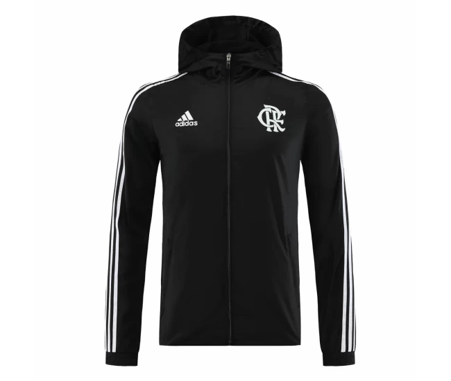 Flamengo Mens Windrunner Full Zip Hooded Football Jacket Black 2023-24