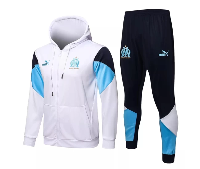 Olympique Marseille White Hooded Presentation Football Tracksuit 2021-22