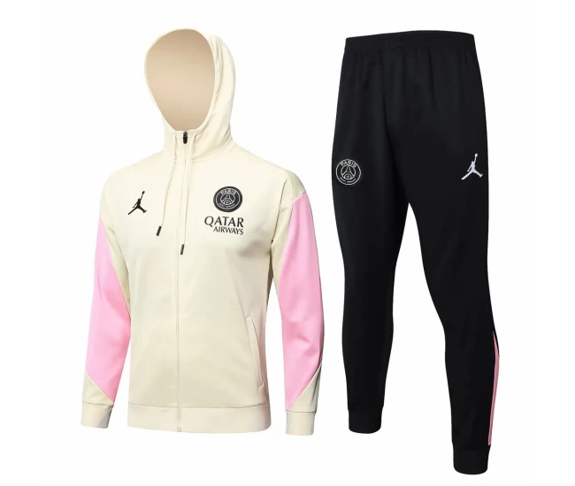 PSG Jordan Beige Training Hooded Presentation Football Tracksuit 2024-25