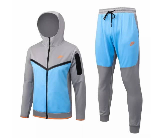 Nike Grey Blue Training Hoodie Presentation Football Tracksuit 2022-23