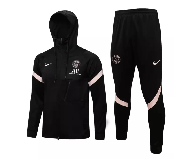 PSG Black Hooded Presentation Football Tracksuit 2021-22 