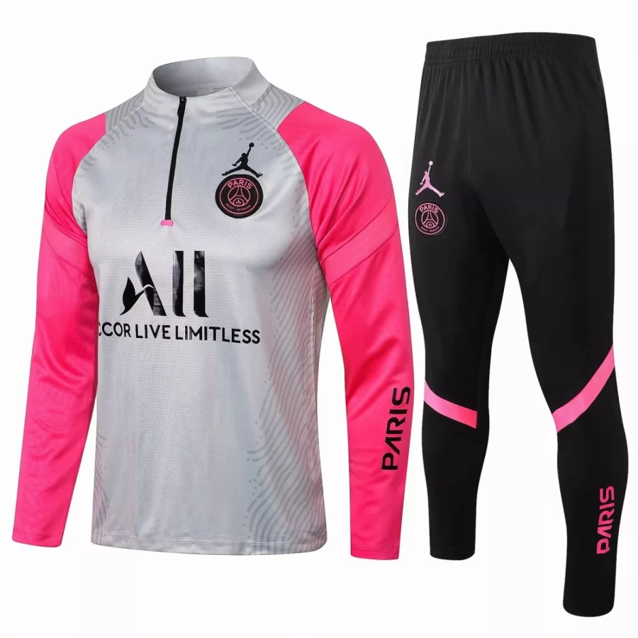 PSG Jordan Training Technical Soccer Tracksuit Grey Pink 2021 2022 Footballtracksuit