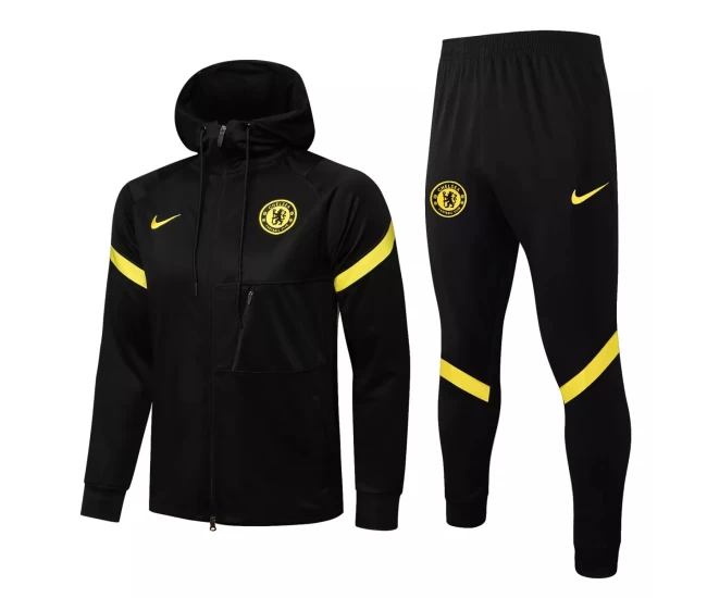 Chelsea Black Hooded Presentation Football Tracksuit 2021-22