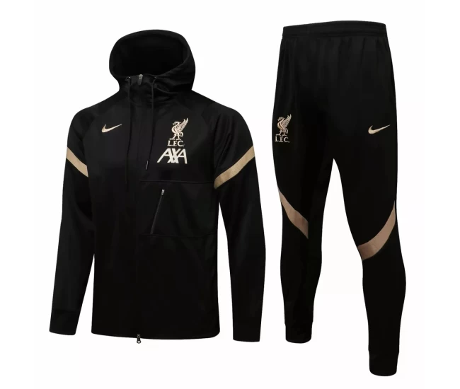 Liverpool FC Black Hooded Presentation Football Tracksuit 2021-22