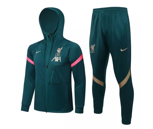 Liverpool FC Green Hooded Presentation Football Tracksuit 2021-22