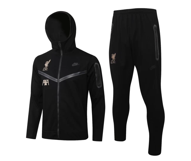 Liverpool Hoodie Presentation Football Tracksuit Black 2021-22