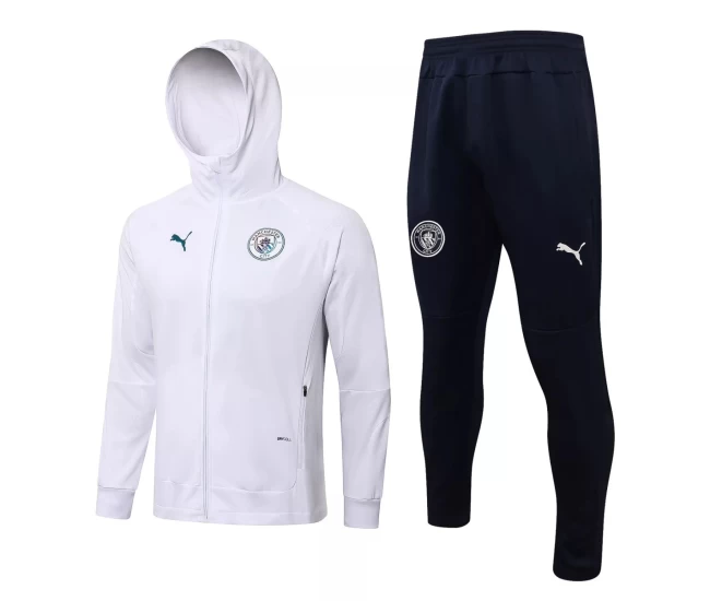 Manchester City White Hooded Presentation Football Tracksuit 2021-22