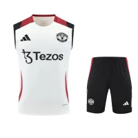 Manchester United Adult Off White Training Sleeveless Football Kit 2024-25