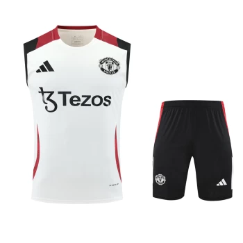 Manchester United Adult Off White Training Sleeveless Football Kit 2024-25