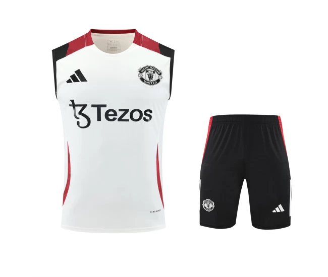 Manchester United Adult Off White Training Sleeveless Football Kit 2024-25
