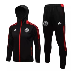 Manchester United Black Hooded Presentation Football Tracksuit 2021-22