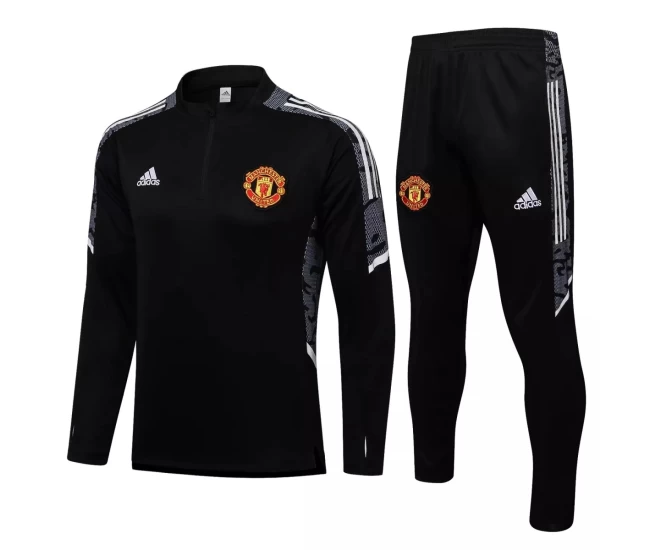 Manchester United Black Training Technical Football Tracksuit 2021-22