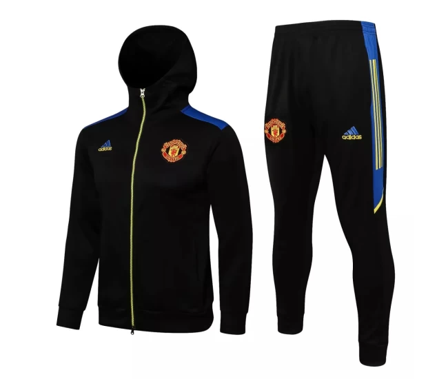 Manchester United Black Hooded Presentation Football Tracksuit 2021-22