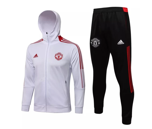 Manchester United White Hooded Presentation Football Tracksuit 2021-22