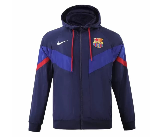 FC Barcelona Mens AWF Raglan Hoodie Football Jacket Blue 2023-24