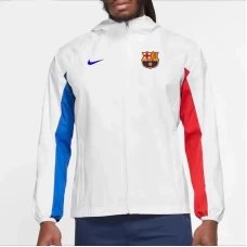 FC Barcelona Mens AWF Raglan Hoodie Football Jacket White 2023-24