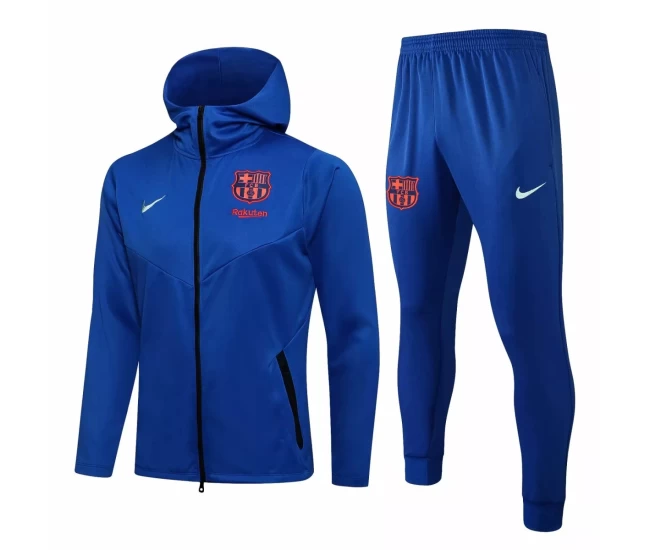 FC Barcelona Hooded Presentation Football Tracksuit Blue 2021