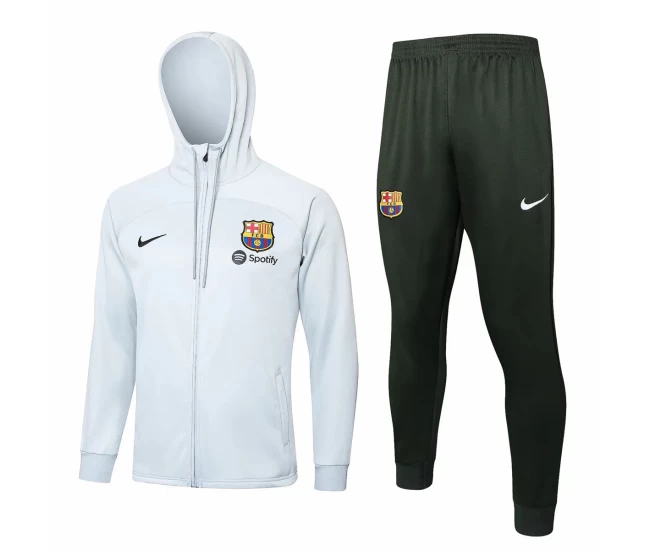 FC Barcelona Beige Hooded Presentation Football Tracksuit 2023-24