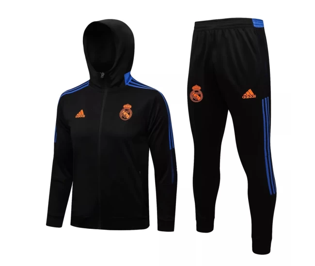 Real Madrid Black Hooded Presentation Football Tracksuit 2021-22