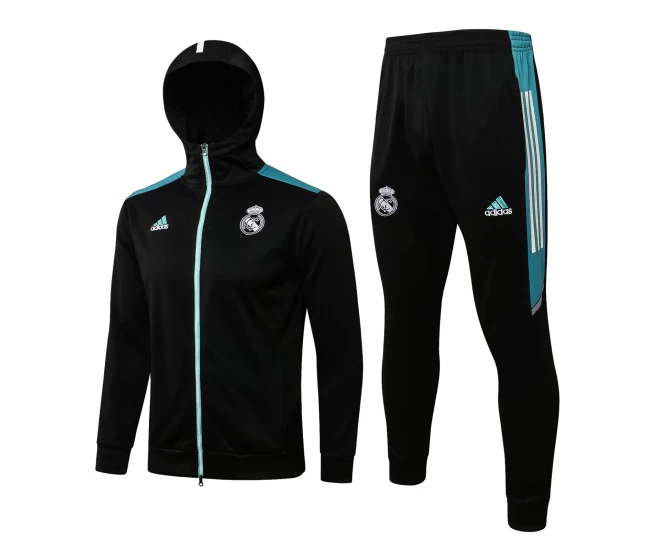 Real Madrid FC Black Hooded Presentation Football Tracksuit 2021-22