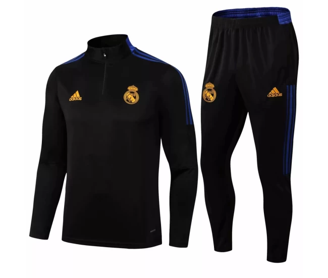 Real Madrid Training Technical Football Black Blue Tracksuit 2021