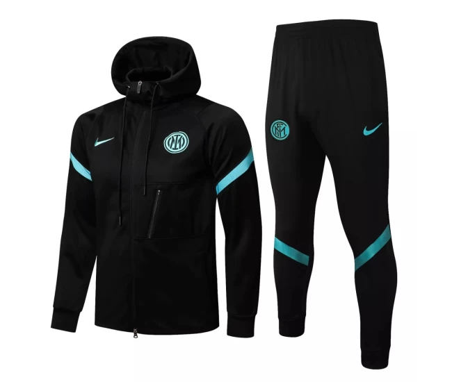 Inter Milan Black Training Hooded Presentation Football Tracksuit 2021-22