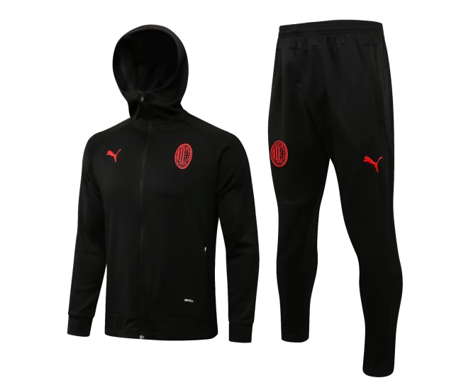 AC Milan Black Hooded Presentation Football Tracksuit 2021-22