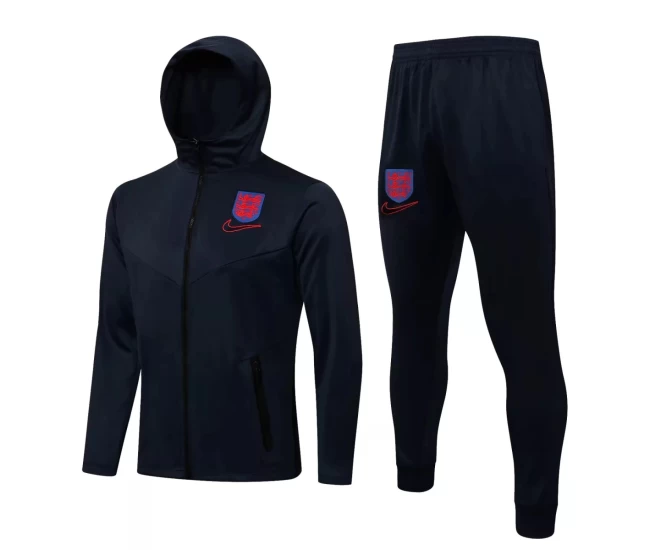 England Navy Training Hooded Presentation Football Tracksuit 2021-22